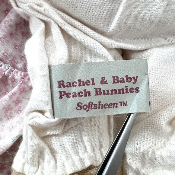 Vtg CALTOY Rachel & Baby Peach Bunnies Softsheen Plush Rabbit Stuffed Animal Toy - Picture 10 of 10